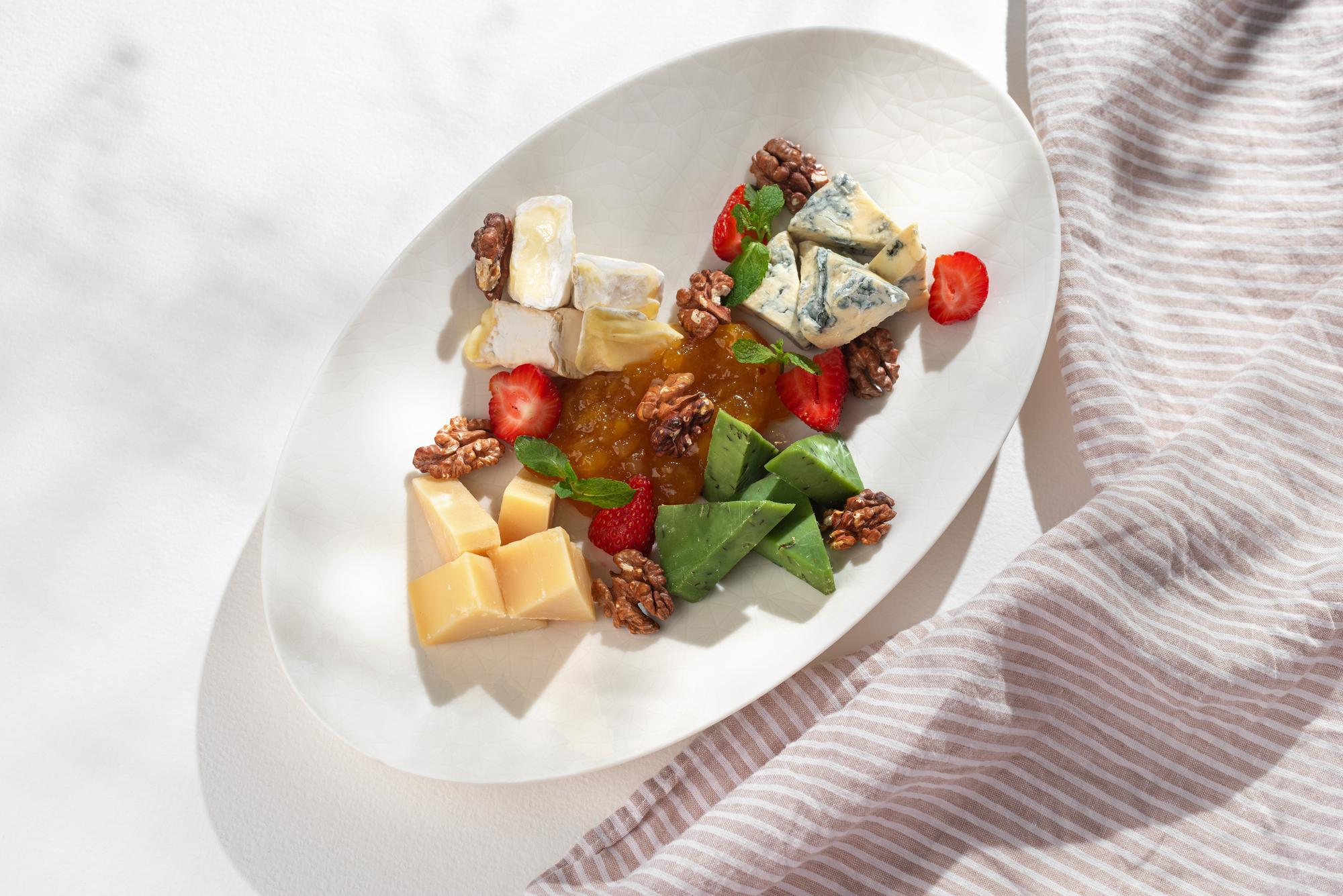 Warm kitchen environment with plated appetizers